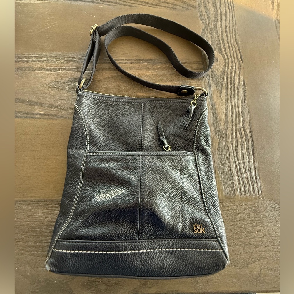 The Sak  Black Leather Messenger Bag